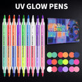 18-Color Face And Body Painting Pens And Reusable Stencil Set - Washable Doodle Makeup Pens, Erasable Glow Pens, This Neon Face Painting Pen for Parties, Commercial Events, Magic Shows, And Special Performances, Glow-In-The-Dark Body Painting