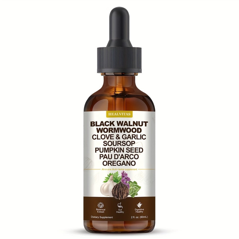 [Gut Health Supplement] Black Walnut Wormwood Tincture-All-In-One Multi-Herbal Drop, with Soursop, Oregano, Garlic & Berberine, Support Colon Health, Digestive Health, Gut Health Supplement Alcohol-Free Gut-Friendly, 2fl.oz