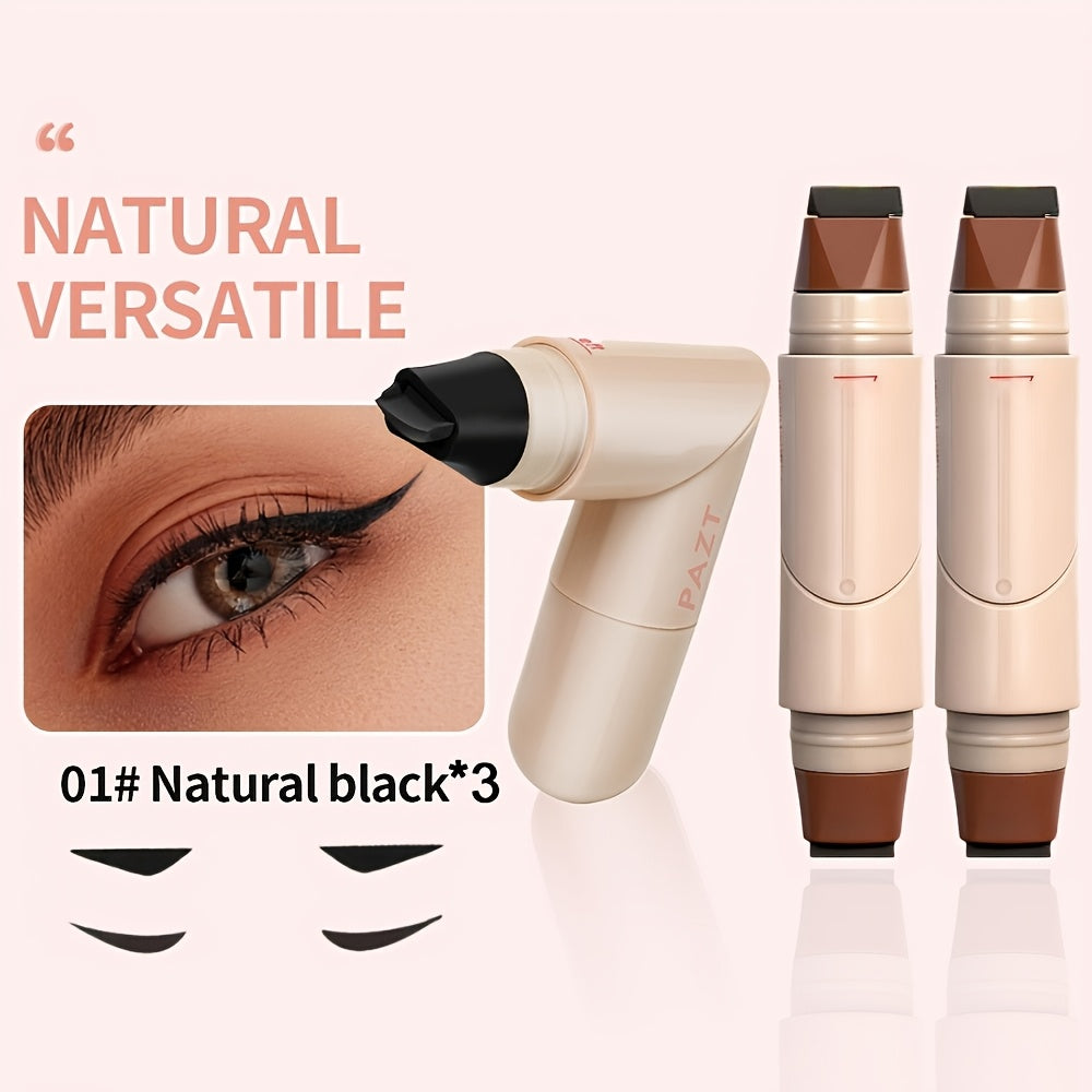 3pcs Double-headed Rotating Eyeliner Stamp Pen, Available In Two Colors (black/brown), One Stamp for Perfect Application, Quick-drying, Waterproof And Sweatproof, No Smudging, 24-hour Wear, Suitable for Beginners