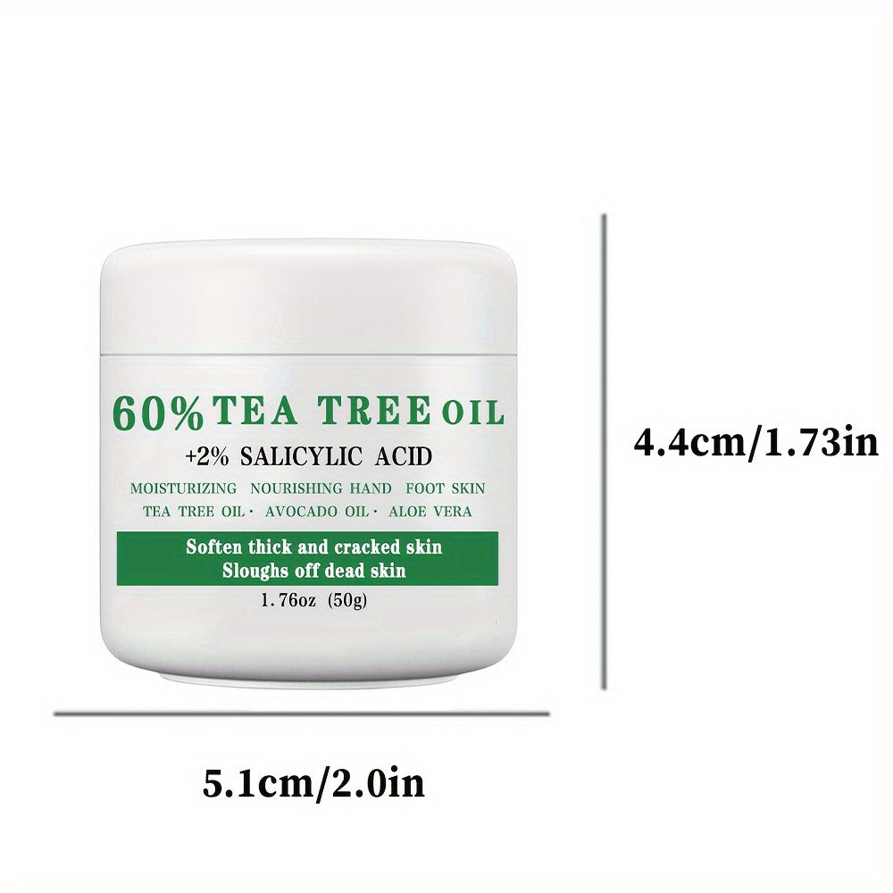 [Christmas Gift] 60% Tea Tree Oil Foot Cream with 2% Salicylic Acid, 1. 76oz (50g), Moisturizing Foot Balm for Dry, Rough, Cracked Beige, Aloe Vera & Mint Infused, Nourishing Hand & Foot Care Gift, Perfect Christmas Gift