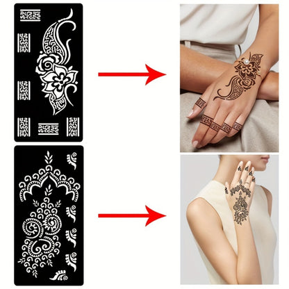 Tattoo Stencil Templates Reusable 9 Sheets Large Flower Designs Airbrush Glitter Body Art Stencils Kit for Arms Hands Navel Legs DIY Party Fake Temporary Tattoo Supplies