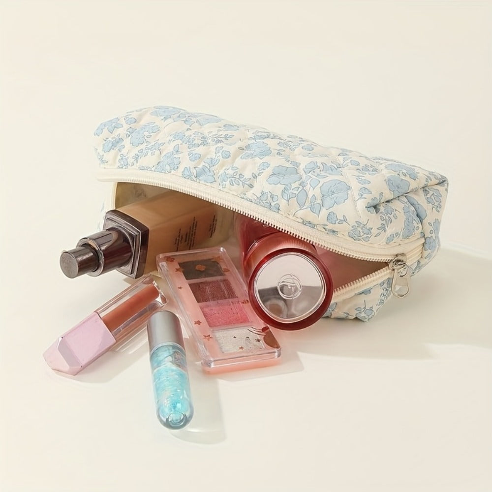 Large Capacity Floral Pattern Quilted Makeup Bag Set, 3 Counts Travel Cosmetic Bags, Stay Glam On-the-Go, Portable Zipper Makeup Organizer Pouches for Skincare, Cream, Lip Balm, Eyeliners, Makeup Tools, Makeup Container Set, Makeup Storage Organizer