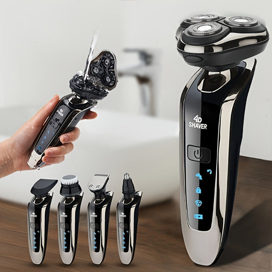 Electric Razor for Men 5-in-1 Rechargeable 3D Rotary Shaver Beard Trimmer Nose Hair Trimmer Facial Cleaning Brush Grooming Kit Gift for Dad Husband Boyfriend