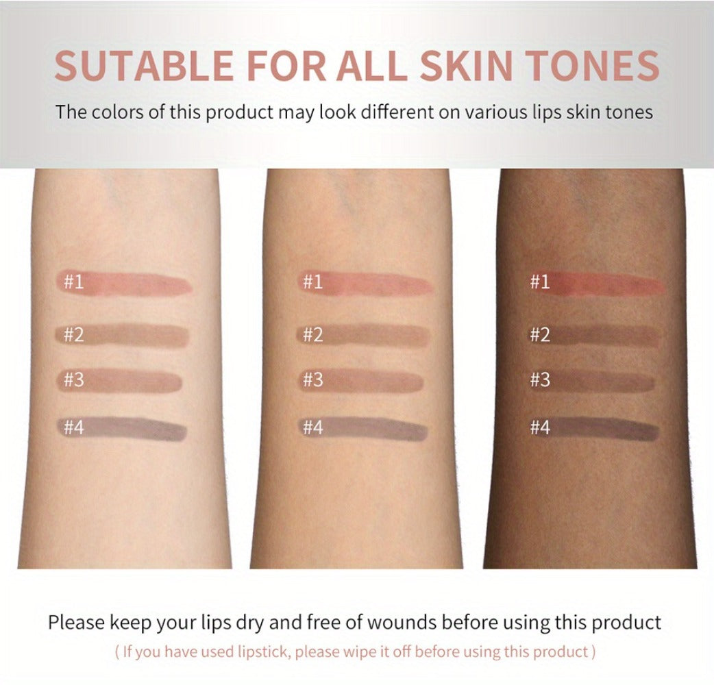 Lip Liner & Lip Stain 2-in-1 Pen Set of 4 — Waterproof Smudge-Proof Matte Lip Tattoo with Natural Acid Formula, Long-Lasting Transfer-Resistant Lip Makeup in 4 Colors