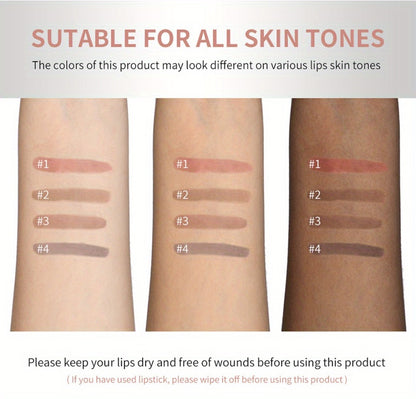 Lip Liner & Lip Stain 2-in-1 Pen Set of 4 — Waterproof Smudge-Proof Matte Lip Tattoo with Natural Acid Formula, Long-Lasting Transfer-Resistant Lip Makeup in 4 Colors