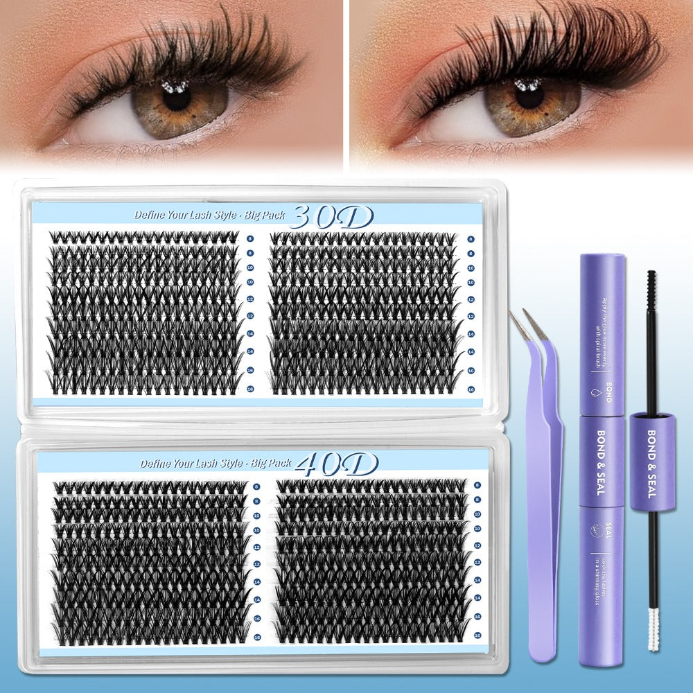 Glue/800pcs Wispy Lash Clusters Set 30D 40D Mixed Length 8-16Mm, Eyelash Extension Kit with 2-In-1 Bond & Seal Glue And Lash Tweezers, Long-Lasting Natural Fluffy Packaging Random Lashes for Everyday Wear, Travel & Events