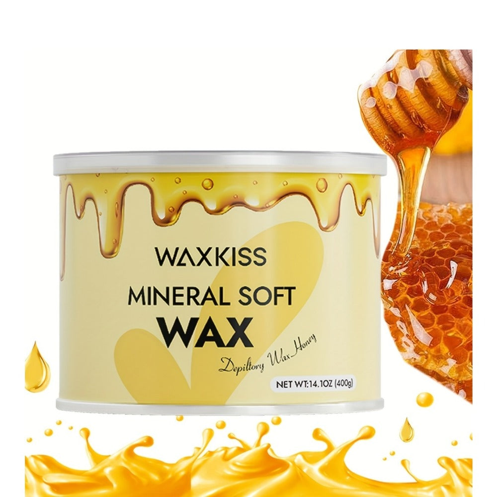 WAXKISS Honey Flavored 400g Jar Hair Removal Soft Wax Face Waxing Honey Wax Easy Application Suitable for All Skin Types Hair Removal for Underarms Legs Hands Back Face and More Body Areas Travel and Home Use