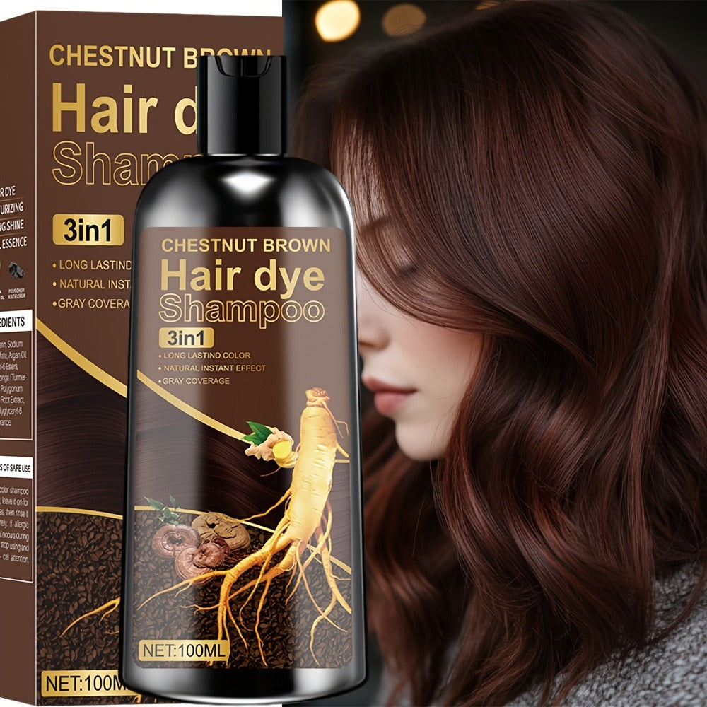 Natural Plant Extract Hair Coloring Shampoo 3.38oz | Deep Moisturizing Long-Lasting Color | Scalp-Safe Gray Coverage for Men & Women | Black Brown Chestnut