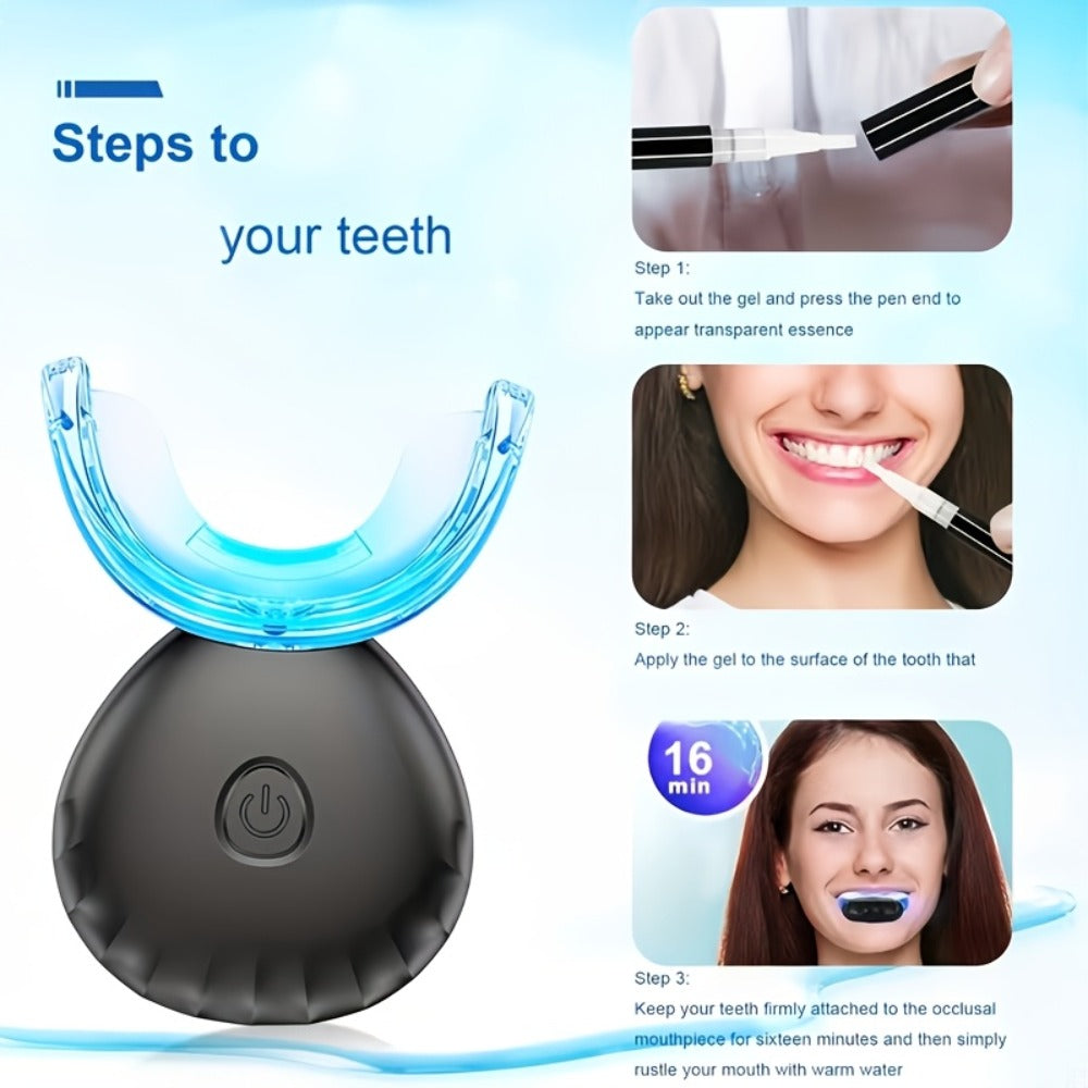 Teeth Kit, Home Use Wireless Teeth Kit with 16-Point LED Blue Lights Accelerator, Natural Stain Removal Include 4 Teeth Gel Pens Complimentary Color Card