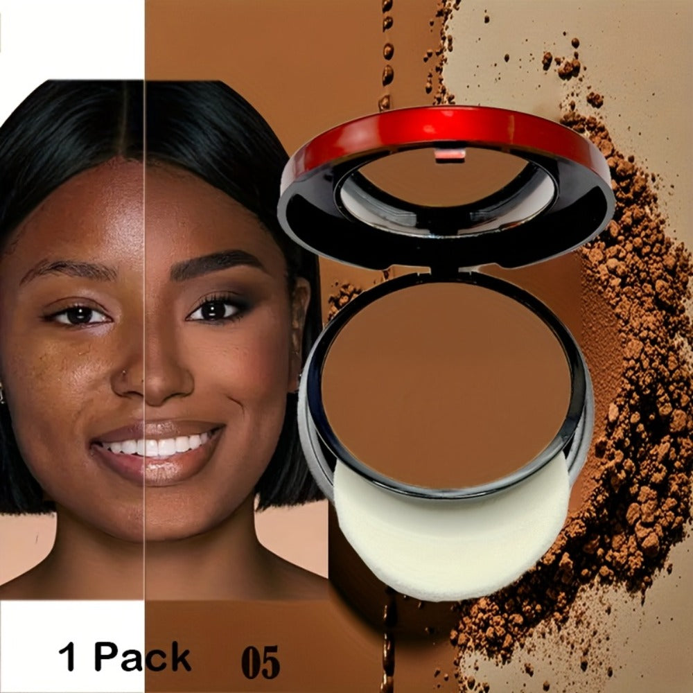 Contour & Foundation Powder Palette 6 Shades Matte Full Coverage Oil Control Waterproof Blush Bronzer Highlighter with Blending Puff Light to Dark Natural Finish