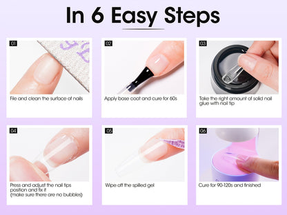 Solid Gel Nail Glue Kit with Mini LED Lamp — 8g UV Cure Gel Glue 28+ Days Long-Lasting Bond for Press On Nails Acrylic Tips Rhinestones, Non-Toxic Natural Resin, Salon & Home Manicure Gift Set