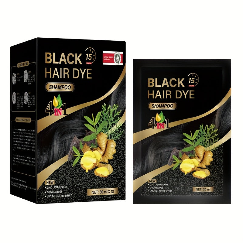 1 Box Of 10 Packs Of Portable Individual Packaging, Black/dark Brown/chestnut/coffee Shampoo-shampoo, Three-in-one Hair Dye Shampoo Natural Hair Dye Deep Cleansing Shampoo, Suitable for Men And Women