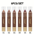 6pcs Matte Lip Liner in Brown Tube, Long-lasting, Smooth Contouring, Non-smearing, Used to Outline and Fill Lips, Various Shades