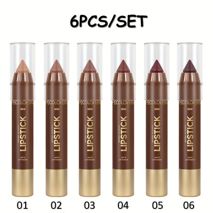 Matte Lip Liner Set 6 Pcs – Long Lasting Smooth Contouring Non-Smearing Lip Pencil, Various Shades to Outline & Fill Lips, Precise Definition for All Skin Tones