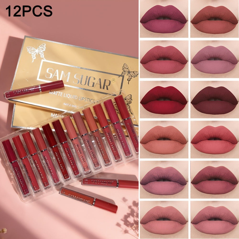 12pcs Matte Matte Lip Gloss Set - No Spillage, Long-lasting, Waterproof, Sweat-proof And Color-resistant. Lip Gloss And Lipstick Makeup for All Skin Types. A Perfect Gift.