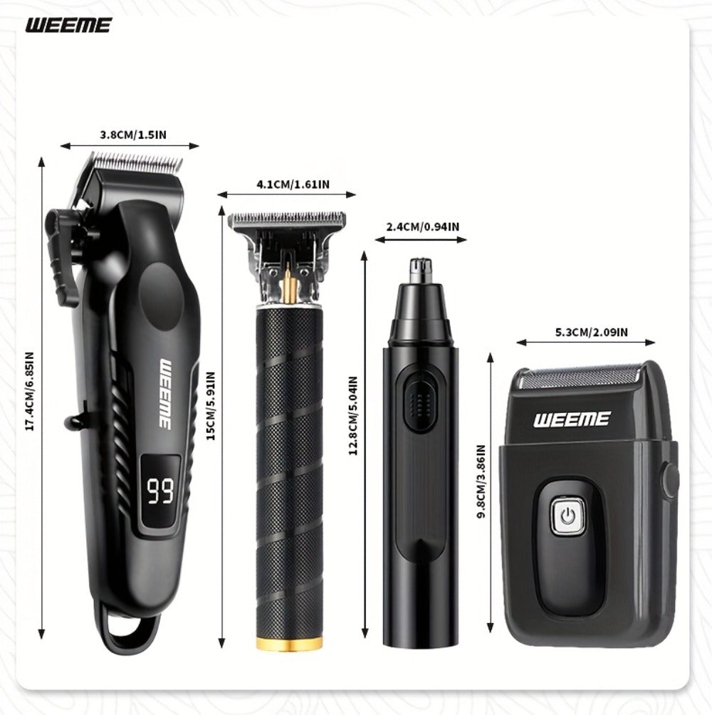 WEEME 1pc/2pcs/3pcs/4pcs Men's Grooming Kit - Professional USB Rechargeable Hair Clipper Set, Hair Clipper, Nose Trimmer, Electric Shaver, T9Detail Trimmer, Supports USB Charging, Includes Limit Combs, Perfect for Christmas Gift