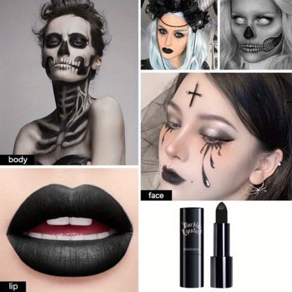 Black Matte Lipstick Set 3 Pcs — Waterproof Long-Lasting Gothic Lip Color, Halloween & Valentine's Day Cosmetic Lip Gloss Gift