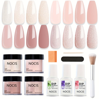 Dip Powder Nail Kit 4 Colors Glitter & Nude Shades - French Manicure Set with Base Coat Top Coat & Activator for Salon-Quality Nails at Home - Perfect Gift for Women