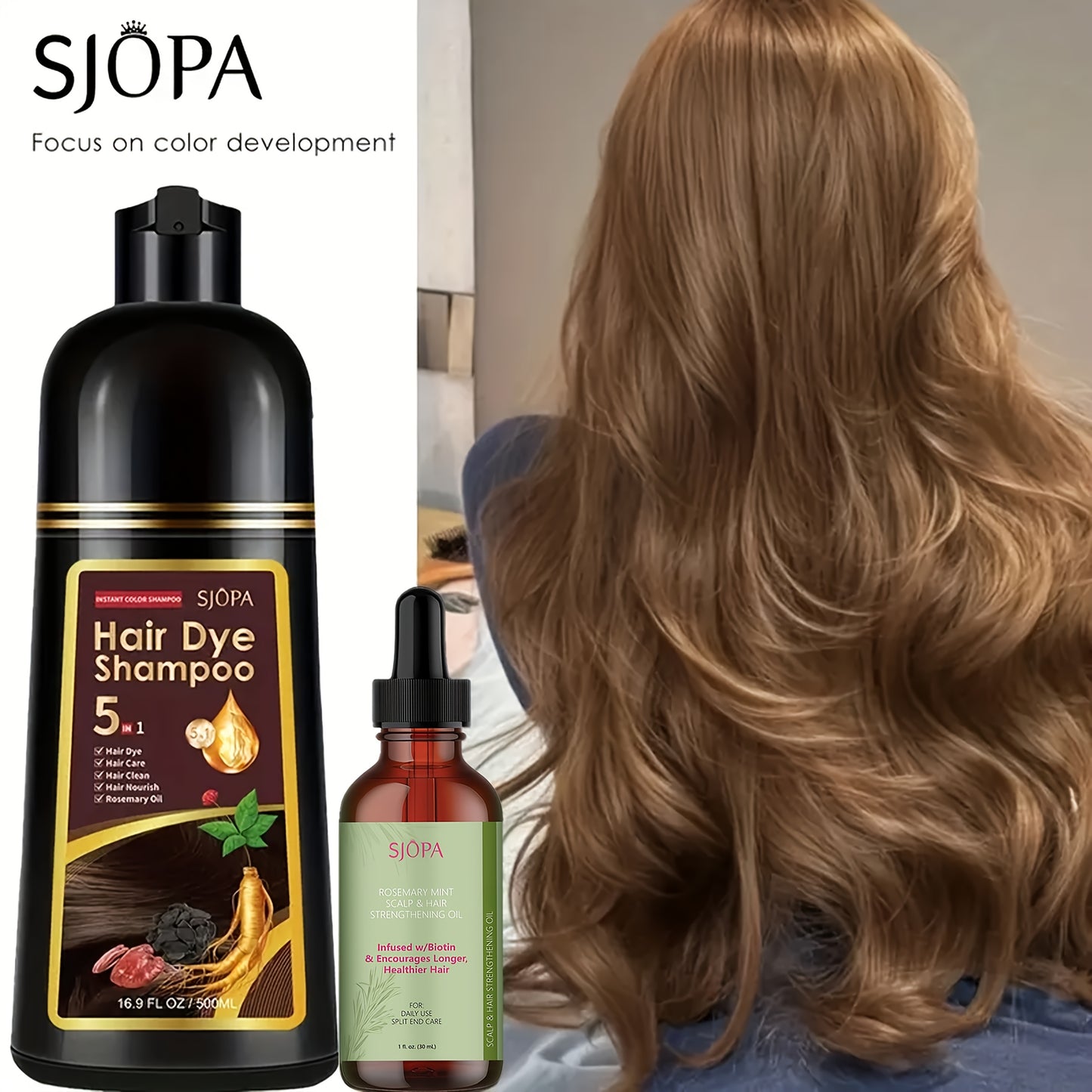 Color Dyeing Shampoo 5-in-1 Instant Hair Color Conditioner 16.9oz - SJOPA Safe Natural No Pungent Smell Unisex Hair Dye Shampoo Serum for Men Women Gift