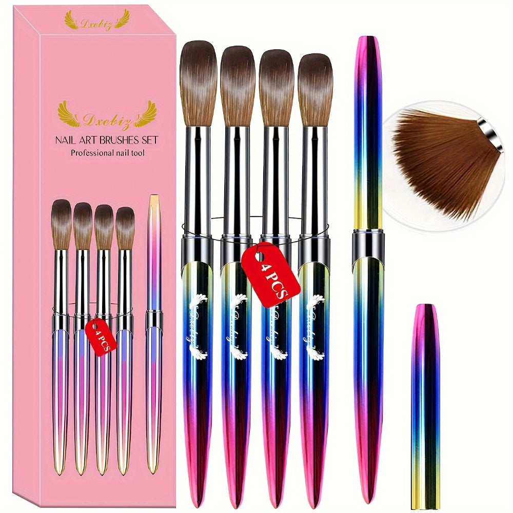 Acrylic Nail Brush Set, 4pcs Acrylic Nail Brush for Nails Size 10/12/14/16 Kolinsky Nail Art Brush for Acrylic Powder Application, Acrylic Nail Extension, 3D Nail Carving Nail Brush Set