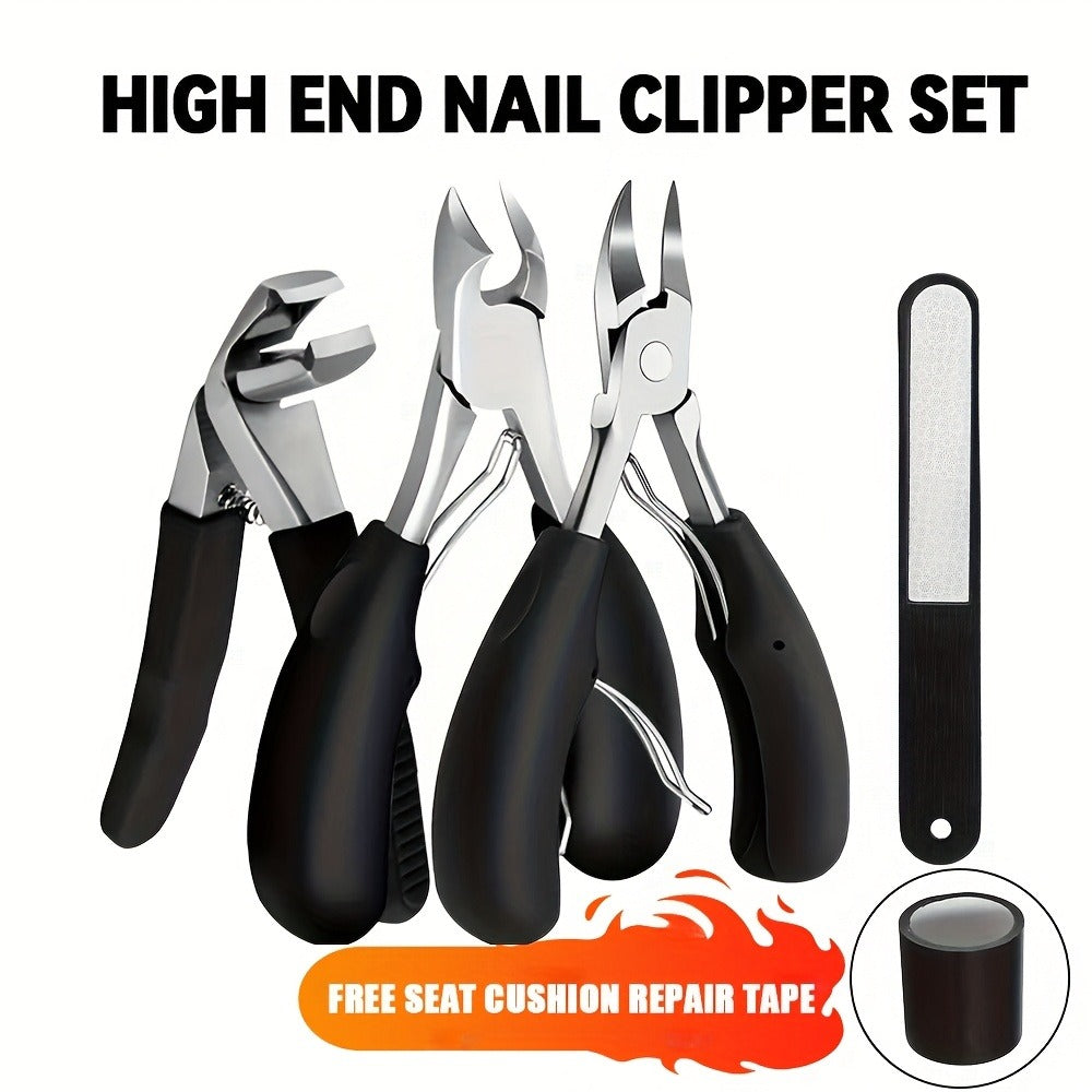 4-Pack Heavy Duty Nail Clippers Set - Angled Nail Clippers for Thick Nails with Catch, Stainless Steel, Wide Mouth Opening, Mess-Free Clippers for Unisex