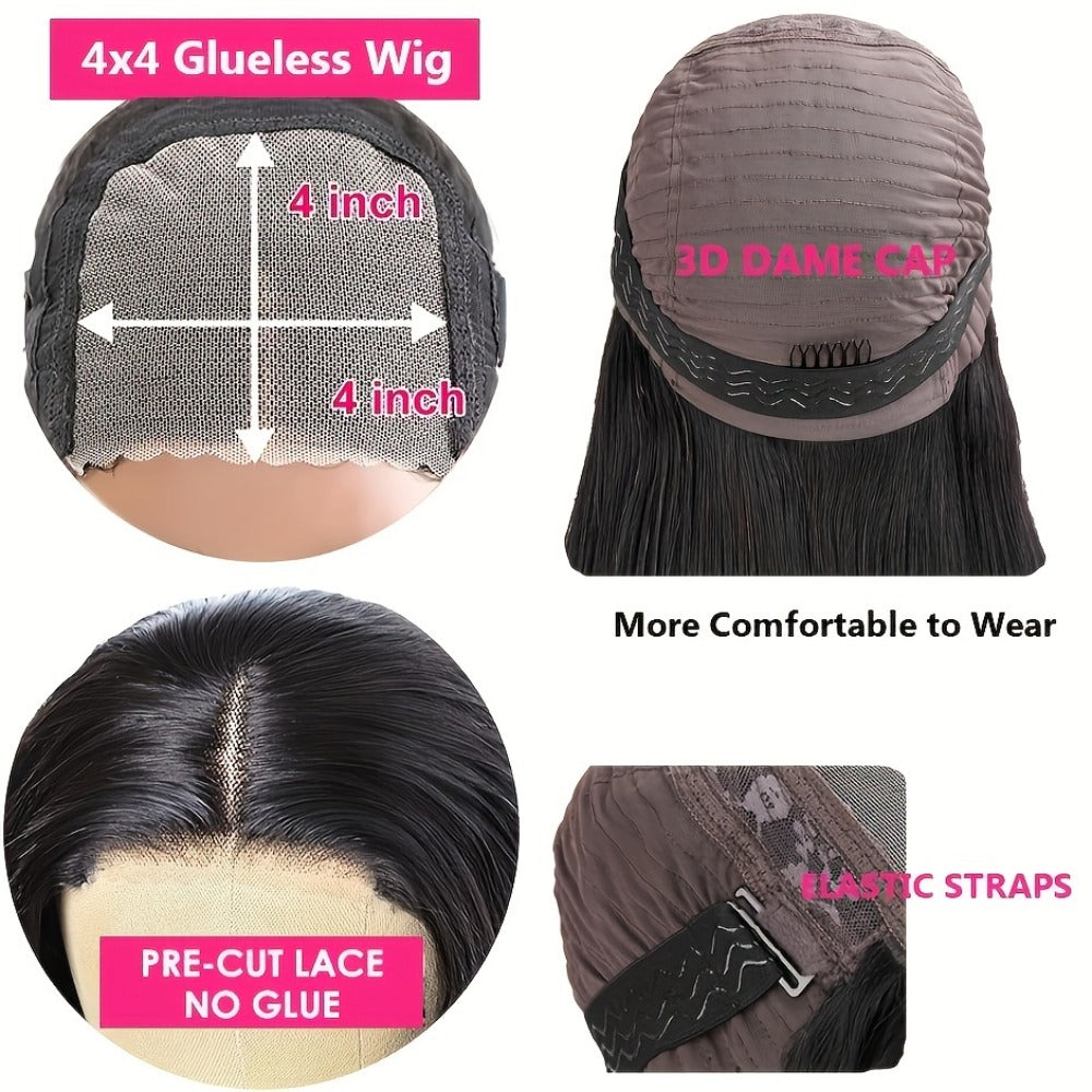 Straight Bob Wig Human Hair 4x4 HD Lace Glueless 250% Density Pre Cut Pre Plucked Wear and Go for Women Daily Party Music Festival 8-14 Inch