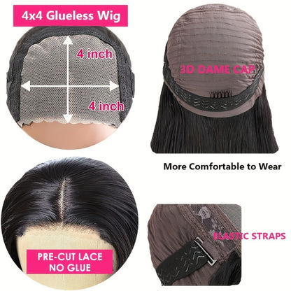 Straight Bob Wig Human Hair 4x4 HD Lace Glueless 250% Density Pre Cut Pre Plucked Wear and Go for Women Daily Party Music Festival 8-14 Inch