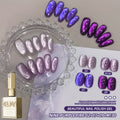 XEIJAYI Frame Bottle Nine Purple Fire + M130 - A New Set of Nail Art Featuring Super Bright Cat Eye Gel in Four Colors, Showcasing an Ultra-Glossy Glass Bead Effect with a Purple Iridescent End