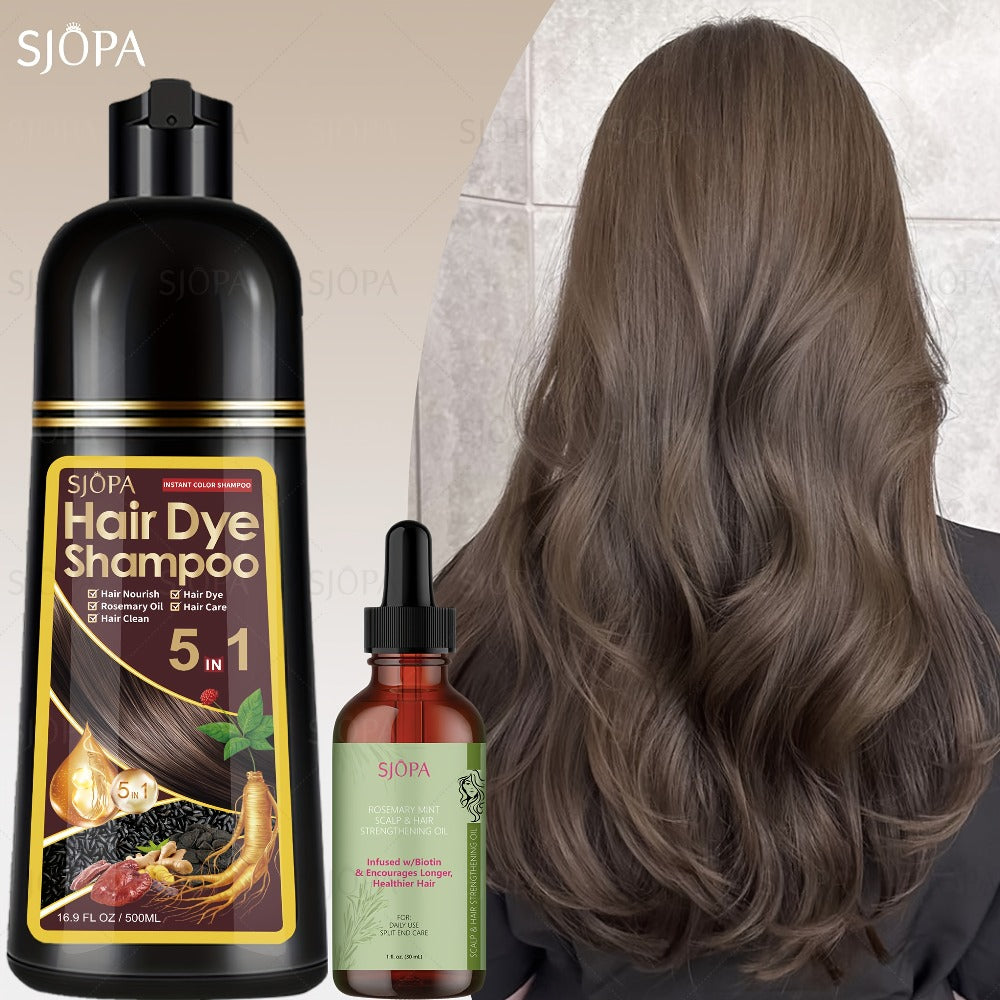 Hair Dye Shampoo Kit 3-in-1 with Rosemary Hair Oil - Quick Color, Gentle & Natural Formula | 16.91oz + Oil | 12 Shades | Safe for Skin | Perfect Gift