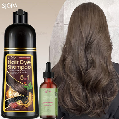 Hair Dye Shampoo Kit 3-in-1 with Rosemary Hair Oil - Quick Color, Gentle & Natural Formula | 16.91oz + Oil | 12 Shades | Safe for Skin | Perfect Gift