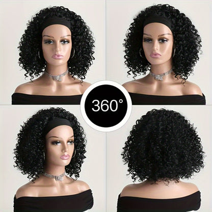 Headband Wig Curly Wavy Black Synthetic Glueless No Lace Elastic Cap Heat Resistant Fiber Beginner Friendly for Women Daily Wear Party Cosplay 12 16 22 Inch