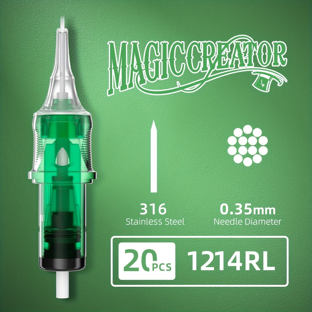 Disposable Tattoo Needles 20pcs Mixed Set - RL RS M1 C-M Multi-Gauge, High Transparency Cartridge, Lasting Sharpness & Ample Ink Capacity for Professional Artists & Beginners