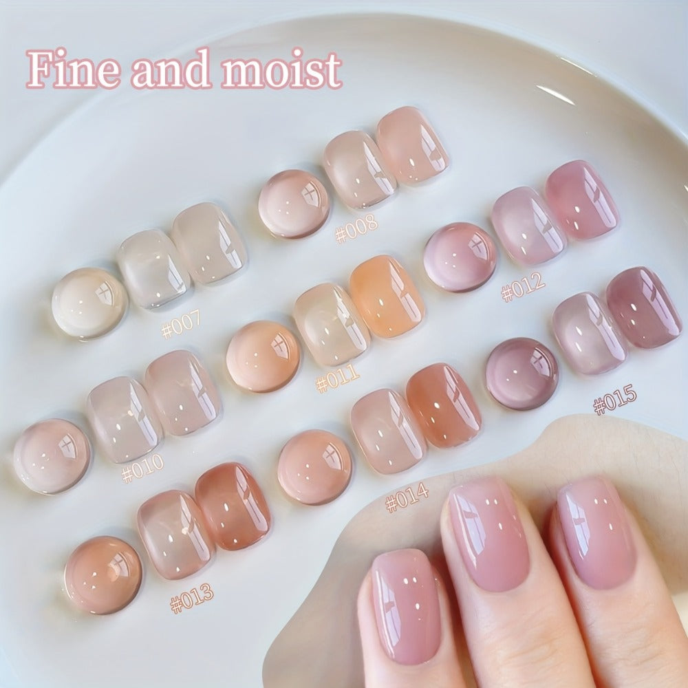 Jelly Gel Nail Polish Set 8 Colors — Summer Ice Transparent Sheer Shades, Glossy Hydrating Formula, LED Lamp Compatible Nail Art Manicure Kit