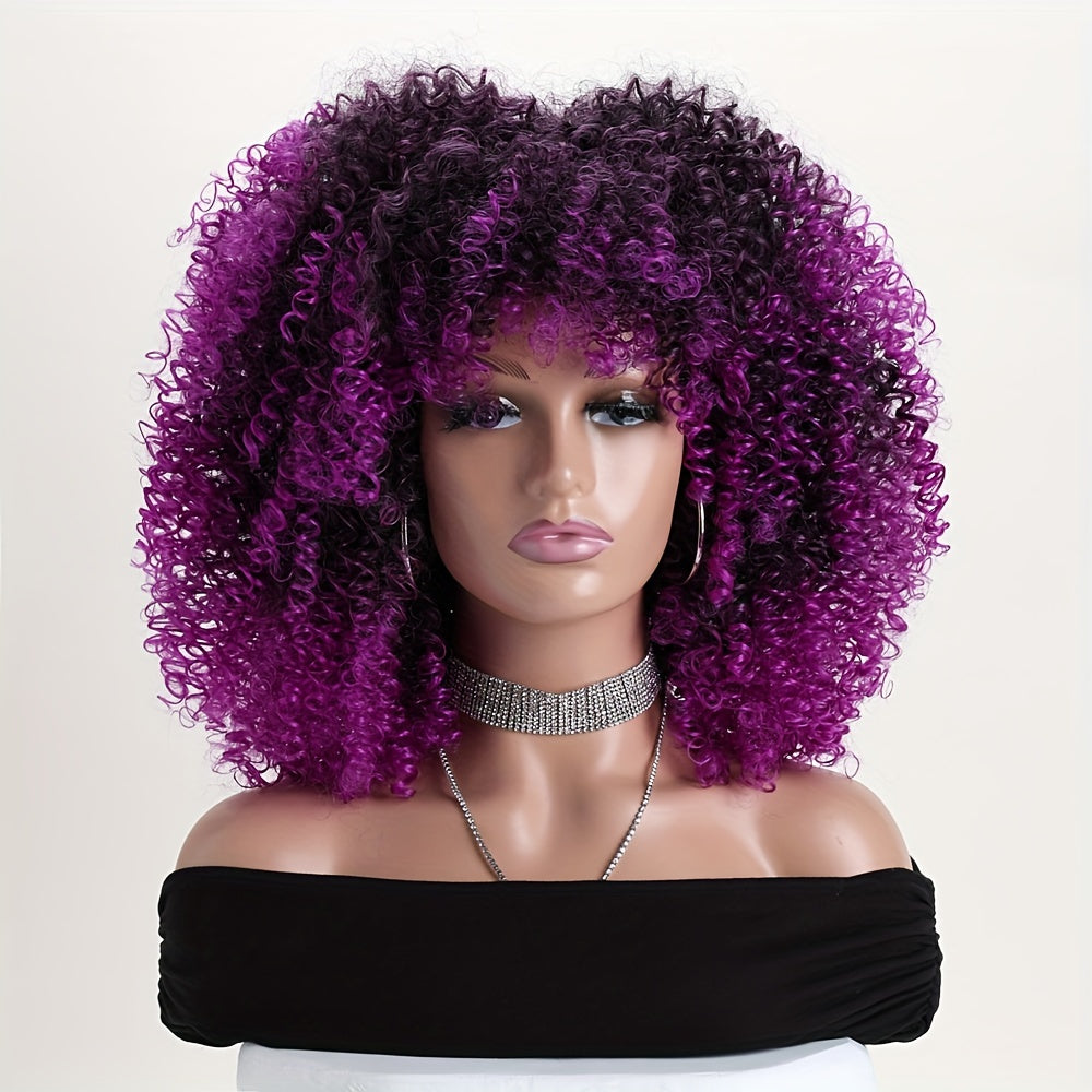 16-inch Short Curly Afro Kinky Curly Red Wig, Women's Fashionable and Elegant Stretchable Net Synthetic Fiber Hair Replacement Wig for Women, Heat-Resistant Fiber Wig Suitable for Daily Wear, Cosplay, Parties, Music Festivals, Weddings, and Balls