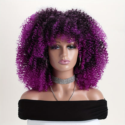 Afro Kinky Curly Wig Synthetic Short 16 Inch — 18 Colors, Heat Resistant, Elastic Net Cap, Women's Fashion Wig for Daily Wear, Cosplay, Party & Music Festival