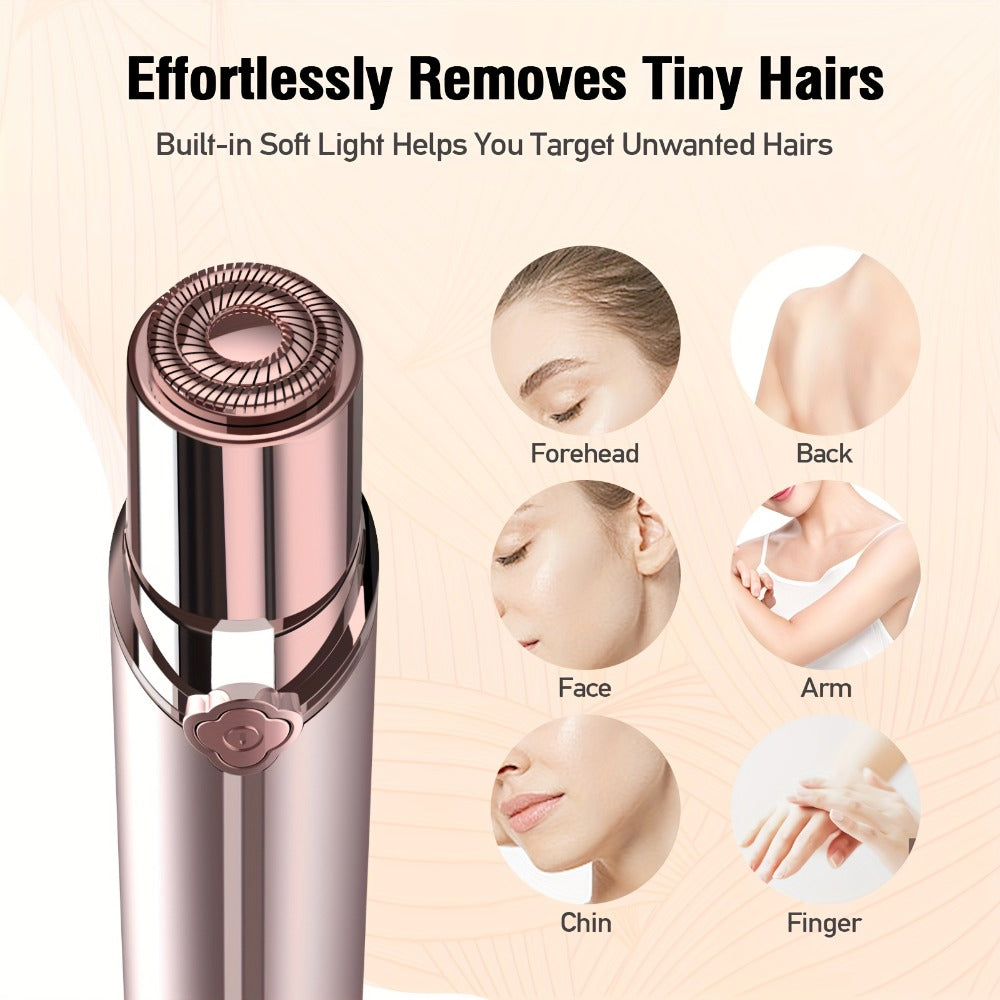 Electric Facial Shaver for Women USB Rechargeable Epilator Hair Remover for Face Bikini Legs Arms Underarms Portable Body Trimmer with Velvet Pouch 2 Replacement Heads Travel-Ready