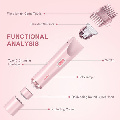 Electric Shaver for Women 2-in-1 Bikini Trimmer Portable USB Rechargeable Painless Wet Dry Lady Shaver with Precision Combs for Face Arms Legs Underarms Bikini Line