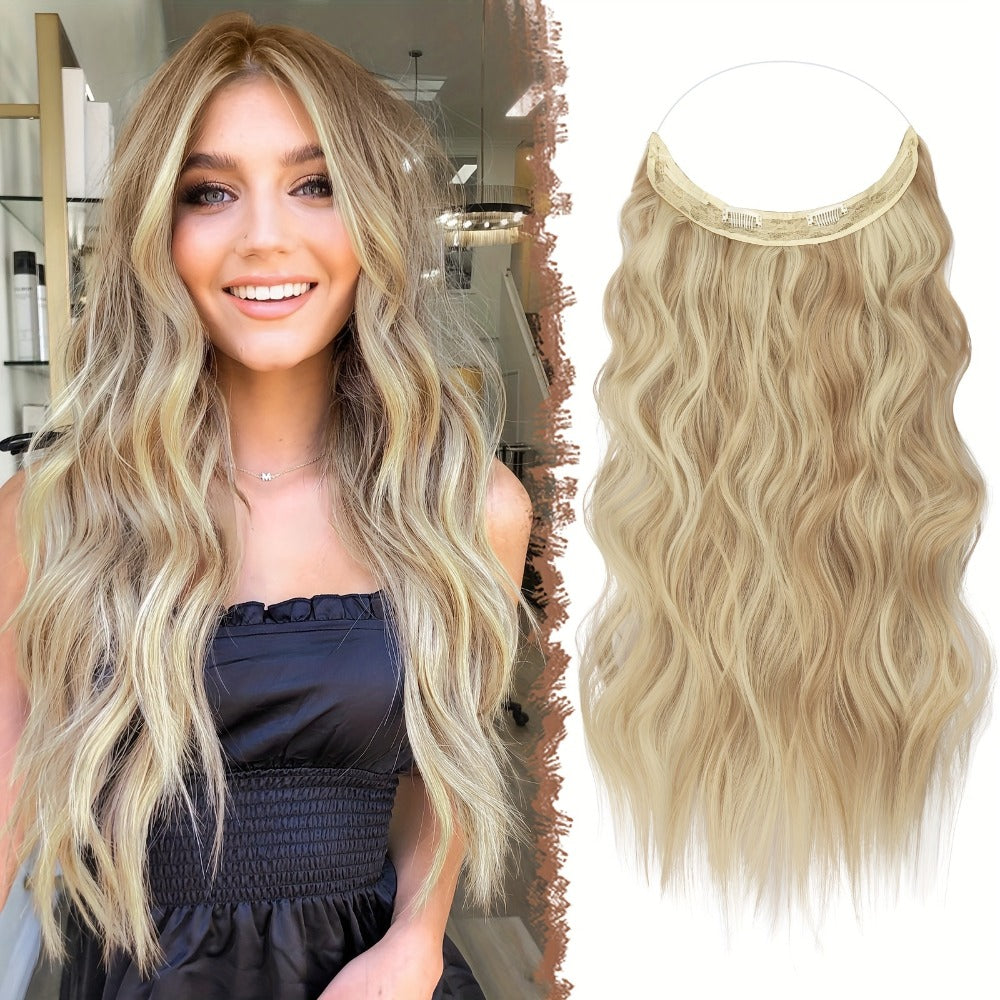 Invisible Wire Hair Extensions for Women Synthetic Wavy Wig with Clear Wire 18 Inch Multi-Color Balayage Highlight Natural Look Glueless No Damage Easy Apply