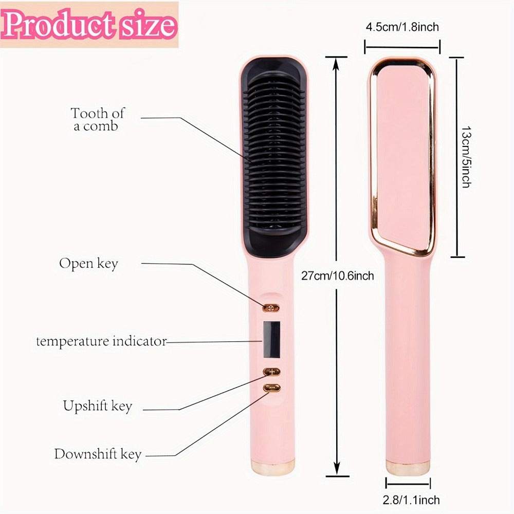 2 in 1 Curling Hair Straightener+2 Hairpins + 1 Comb, 35S Fast Hair Straightener, Women'S Hair Straightener, LCD Display Hair Straightener, 4-Speed Temperature Flat Iron Brush, Anti-Scalding, Birthday Christmas Gift