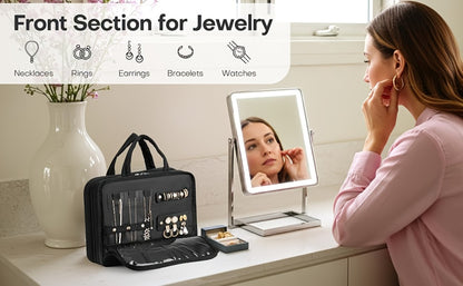 Hanging Travel Toiletry Bag Large Cosmetic Organizer for Full-Size Products Hanging Travel Makeup Bag Waterproof Bathroom Organizer Pink Beige Black