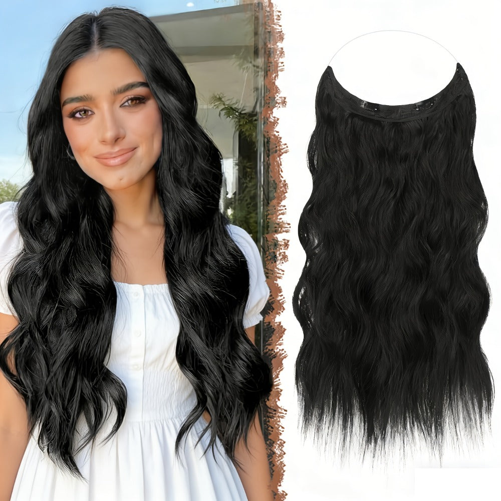 Invisible Wire Hair Extensions for Women Synthetic Wavy Wig with Clear Wire 18 Inch Multi-Color Balayage Highlight Natural Look Glueless No Damage Easy Apply