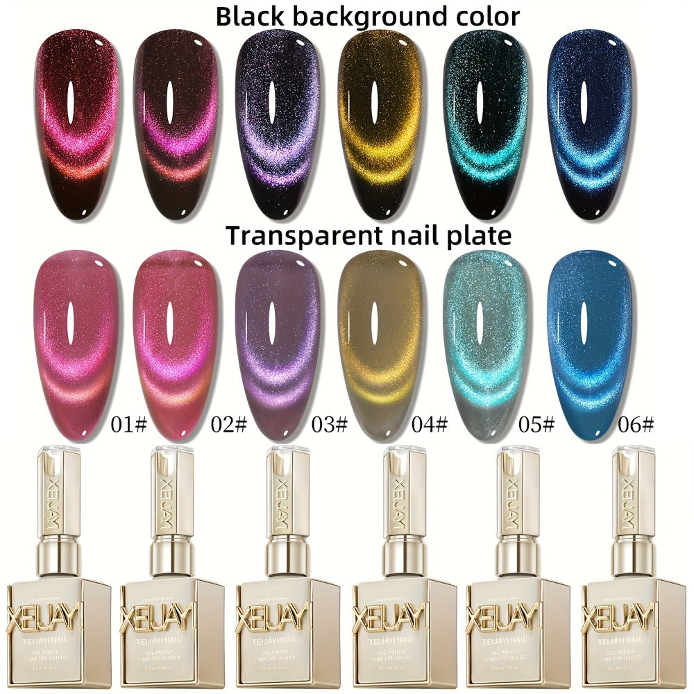 XEIJAYI Photo Frame Bottle Dopamine Cat Eye 6pcs--- Ultra-Bright Dopamine Series Cat Eye Gel Set with, Spring-Summer Fashion Nail Art Kit for Salon DIY Design, Shiny Glossy Stylish Cat Eye Art for Salon Manicure