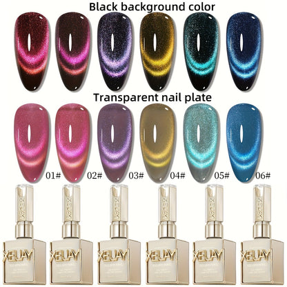 Cat Eye Gel Polish Set 6 Colors - Dopamine Series Magnetic Nail Gel with Photo Frame Bottle, Spring Summer Nail Art Kit for Salon DIY Manicure, Shiny Glossy Reflective Finish, Long Lasting UV Gel