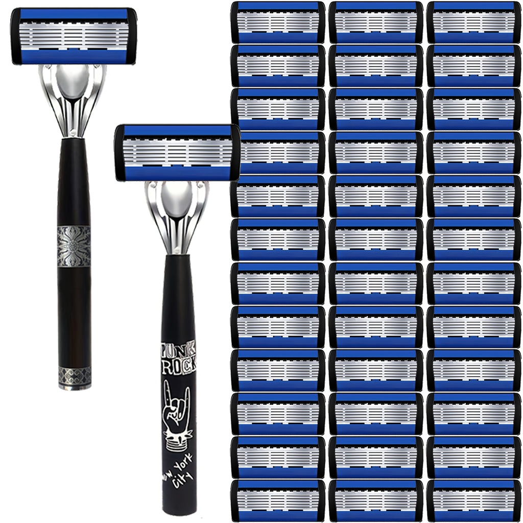 This Luxurious Men's Safety Razor Features 36 Blades Made Of High-quality Stainless Steel. It Has 2 Anti-slip And Comfortable Handles That Are Ultra-smooth And Painless for Shaving. It Is A Must-have Manual Razor for Men
