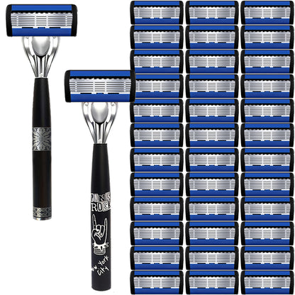 Safety Razor Kit for Men Double Edge 36 Blades & 2 Anti-Slip Handles – Stainless Steel Manual Wet Shaving Set for Smooth Painless Close Shave, Reusable Eco-Friendly Grooming Gift
