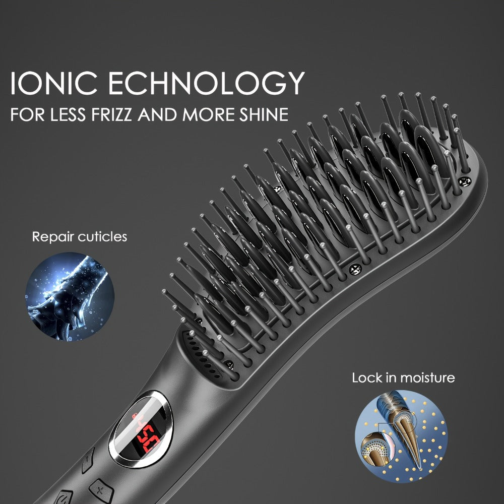 Hair Straightener Brus, 30S Fast Ceramic Hair Straightener Comb & Iron with Anti-Scald, Travel & Salon, Best Soft Round Touch Body for Home, Black