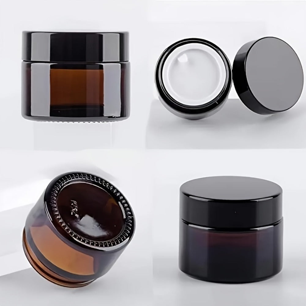 Frosted Glass Jars with Lids – 24 Pack 2 oz Brown Glass Cosmetic Containers with Spoons & Labels, Non-Slip Base, Multi-Purpose Storage for Lotion, Powder, Candle Making, Makeup & Skincare