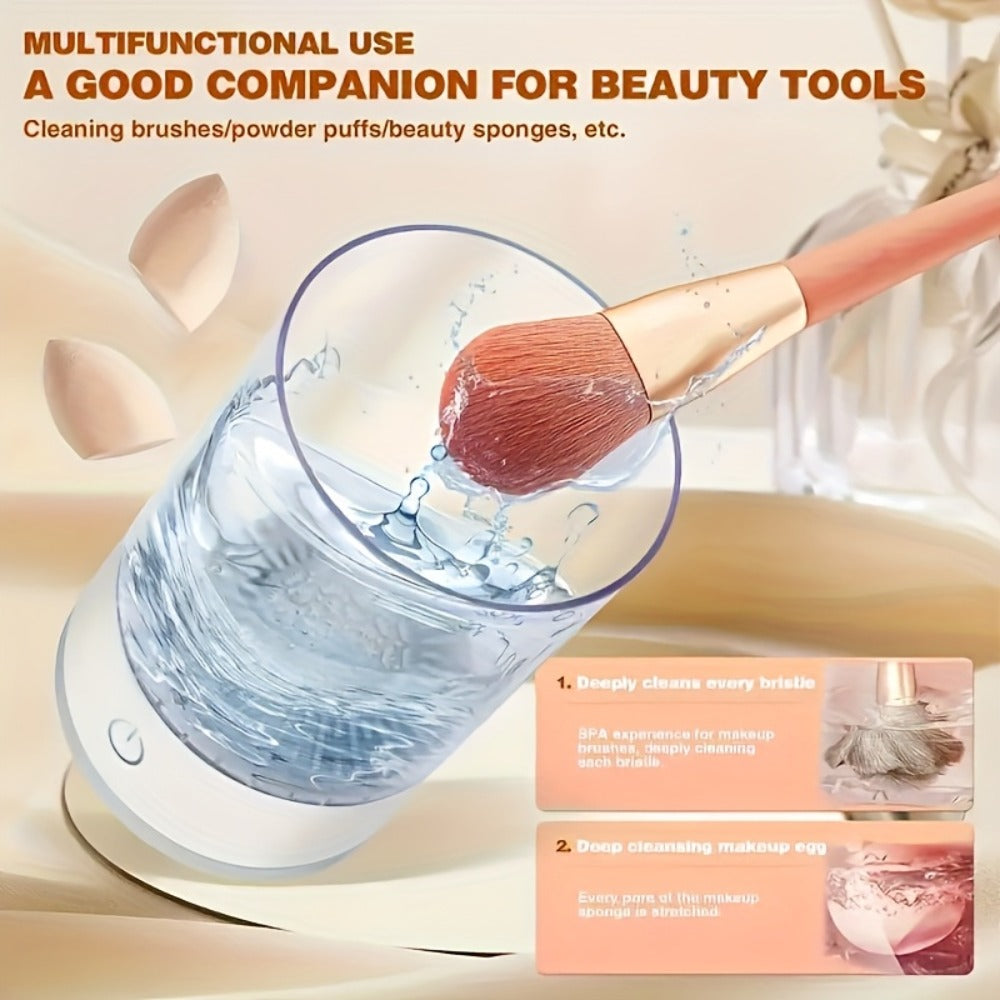 [Innovative Cleaning] Usb-Powered Makeup Brush Cleaner & Dryer - Odorless, Battery-Free, Essential Beauty Tool with Transparent Design & Copper Accents, Includes Dual-Section Brush Holder for Efficient Cleaning, Beauty Tool Accessory|Modern