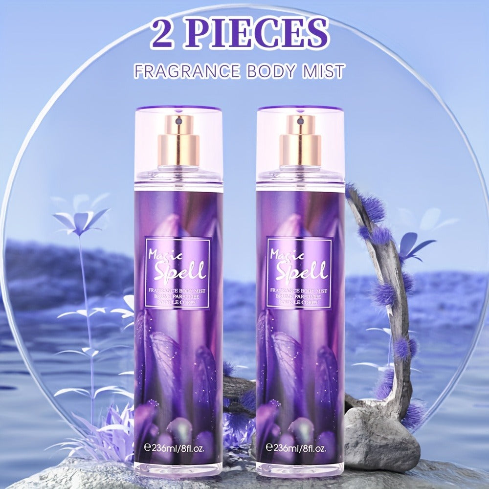 Body & Hair Fragrance Mist for Women 2PCS Set - Long Lasting Perfume Spray 8 fl oz, Fruity Floral Scents Peach Pear Cherry Blossom, Dual Use Body and Hair Spray Gift for Her