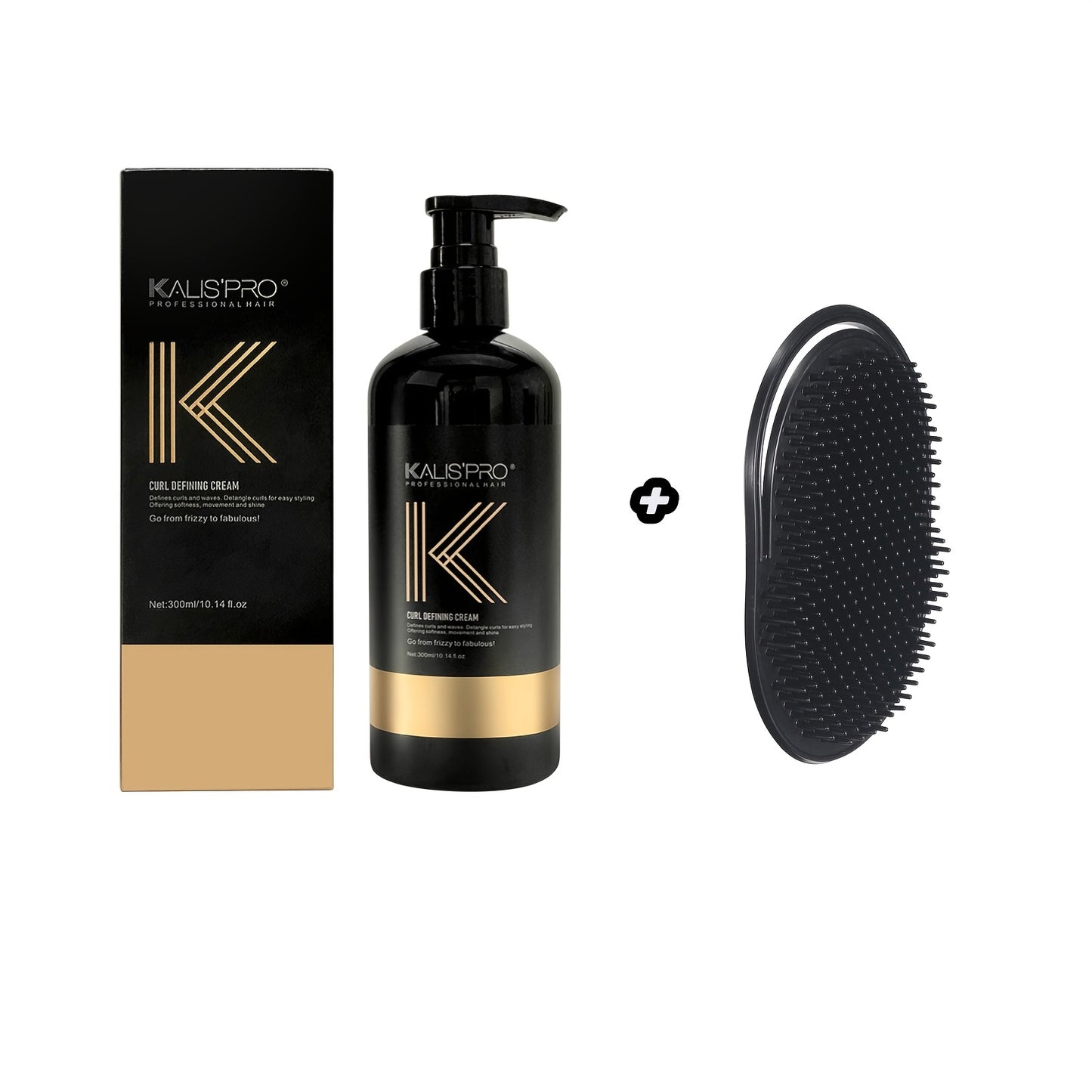 Curl Defining Cream & Detangling Brush Set — Anti-Frizz Curl Enhancer, Long-Lasting Bouncy Curls, Non-Sticky Lightweight Hold, Salon Quality for Curly & Wavy Hair, 10.14 oz